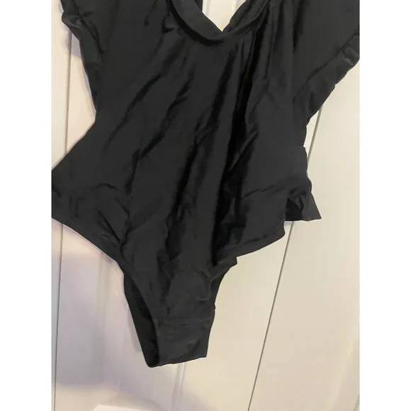 Kona Sol Women's ruffle front maillot black swimsuit NEW M - Picture 8 of 8